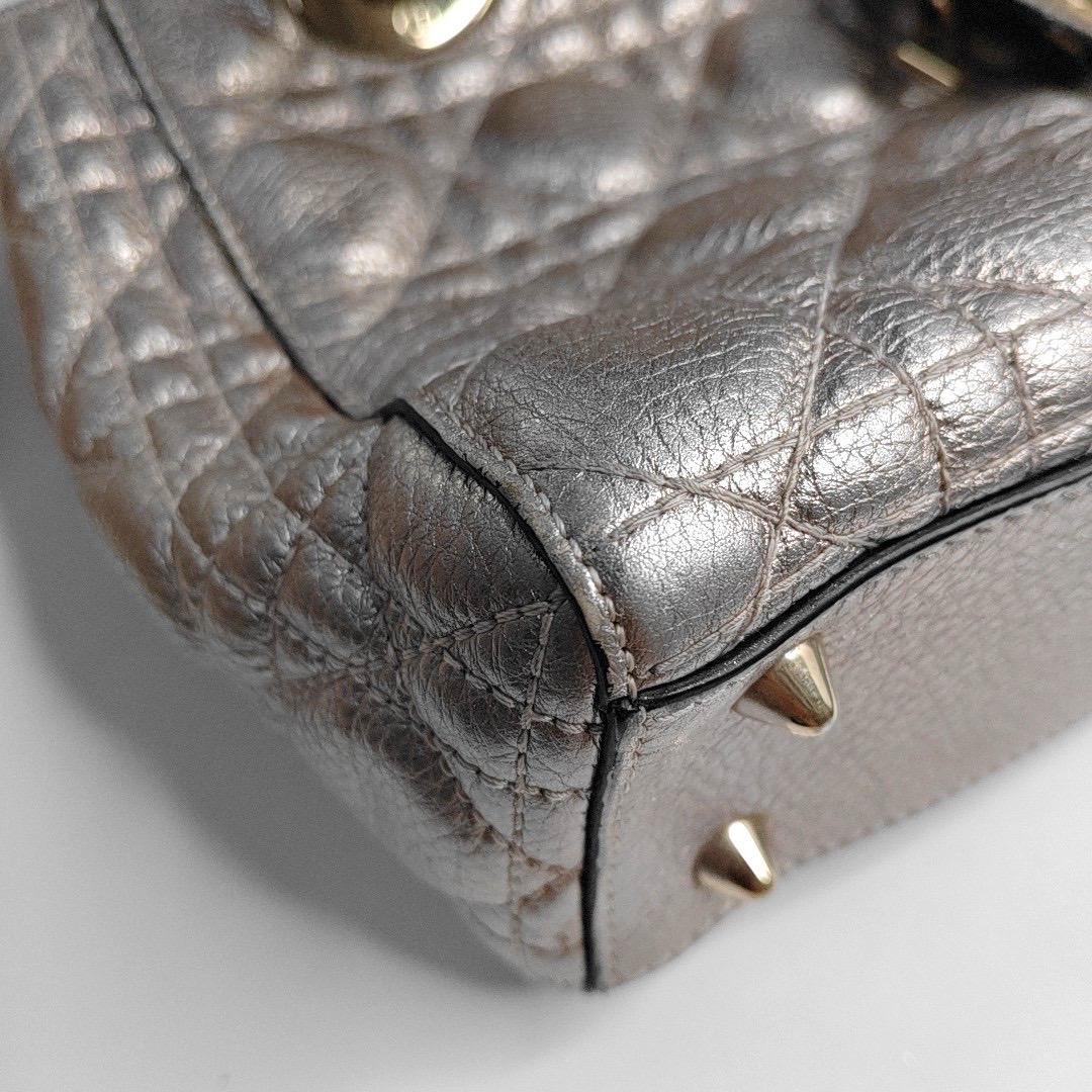 Lady Dior Small Supple Calfskin Leather Gold Cannage Handbag with Strap For Sale 8
