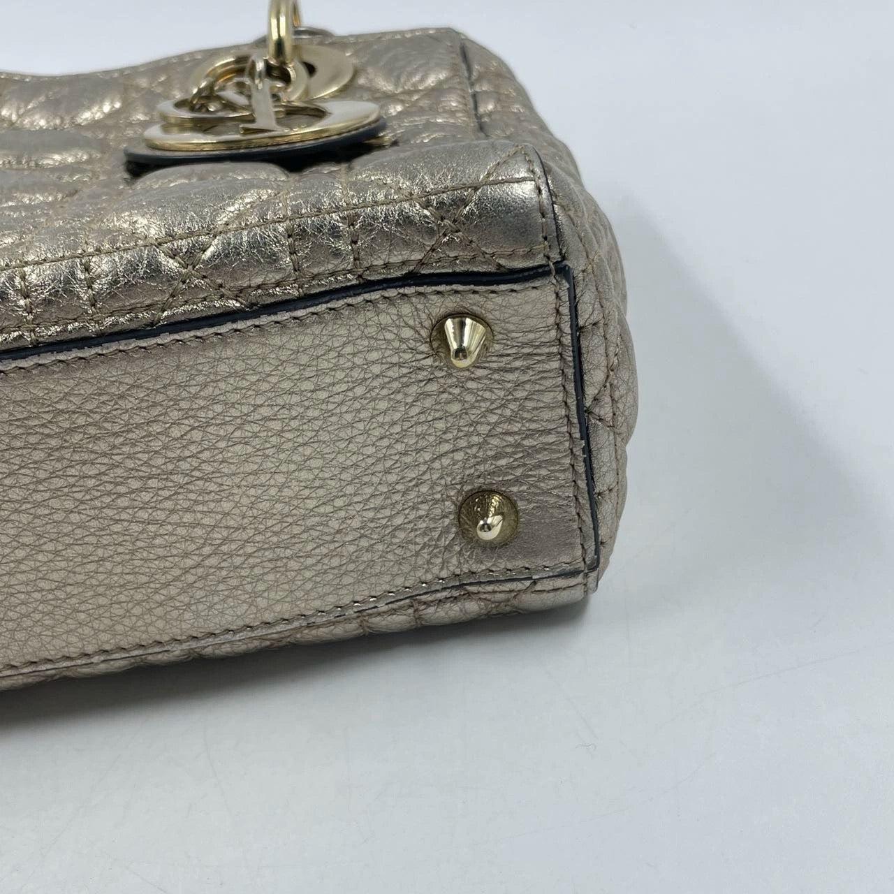Lady Dior Small Supple Calfskin Leather Gold Cannage Handbag with Strap 9