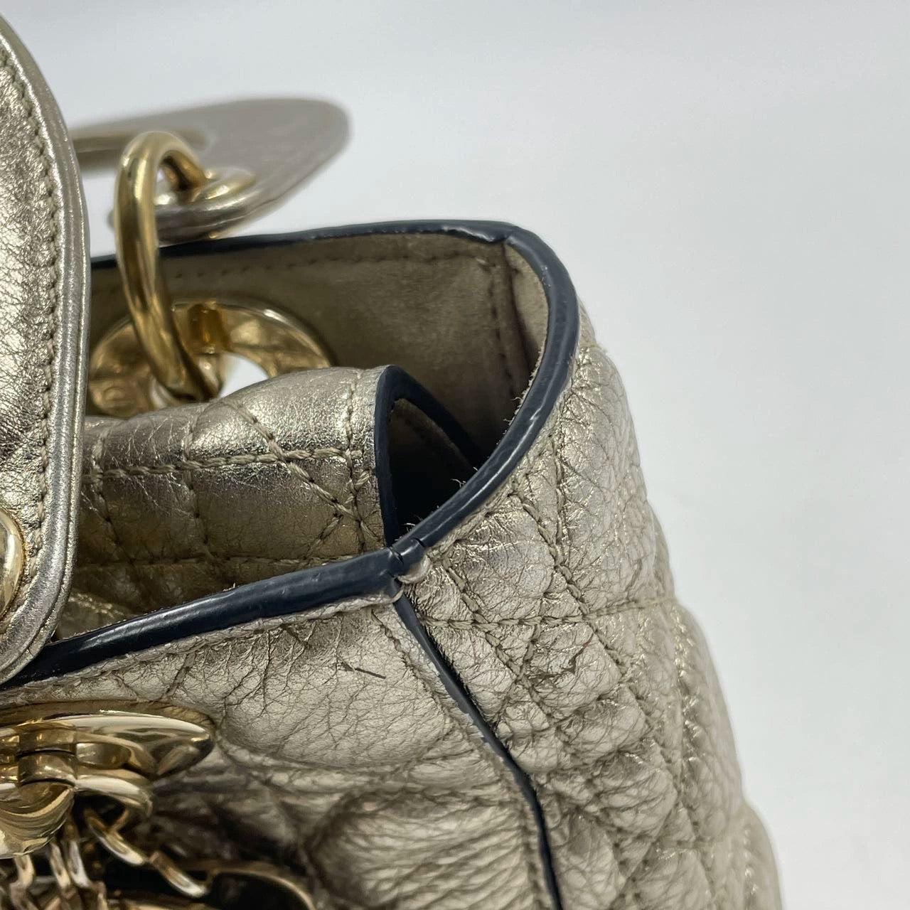 Lady Dior Small Supple Calfskin Leather Gold Cannage Handbag with Strap 10
