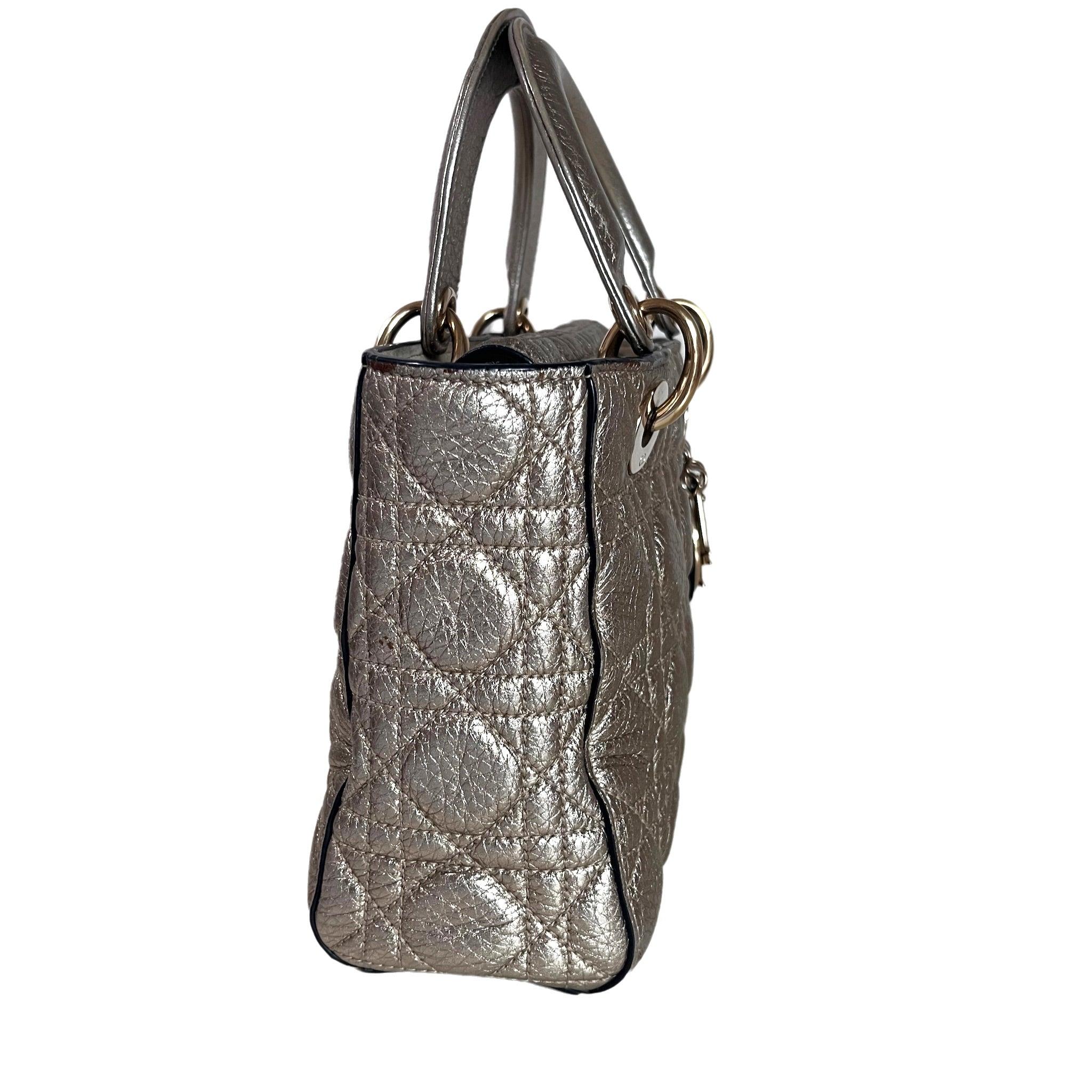 Lady Dior Small Supple Calfskin Leather Gold Cannage Handbag with Strap In Excellent Condition In AUBERVILLIERS, FR