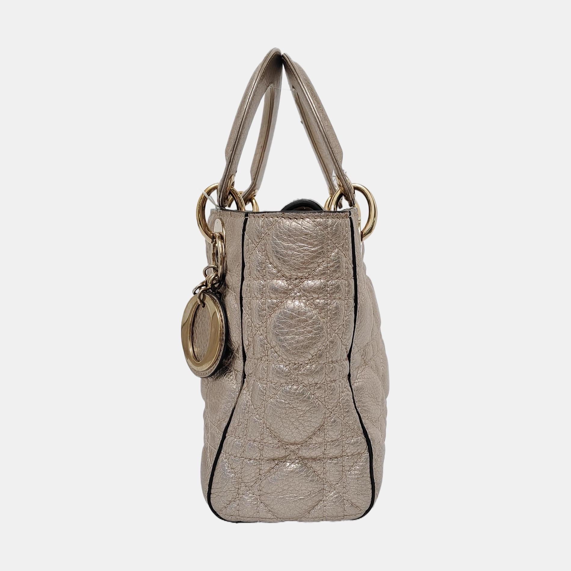 Women's Lady Dior Small Supple Calfskin Leather Gold Cannage Handbag with Strap For Sale