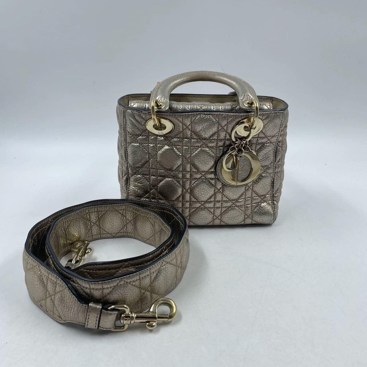 Lady Dior Small Supple Calfskin Leather Gold Cannage Handbag with Strap 1
