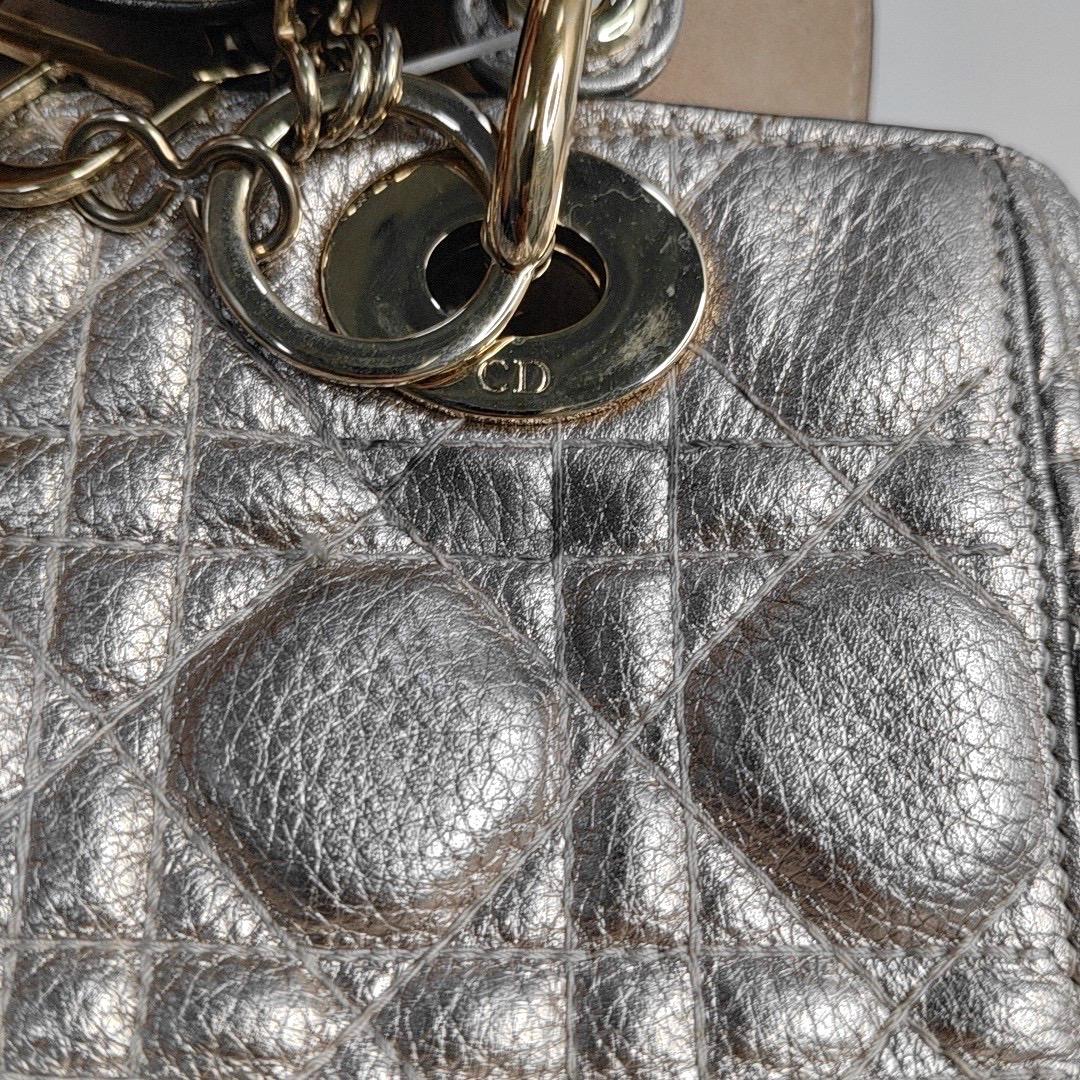 Lady Dior Small Supple Calfskin Leather Gold Cannage Handbag with Strap For Sale 4