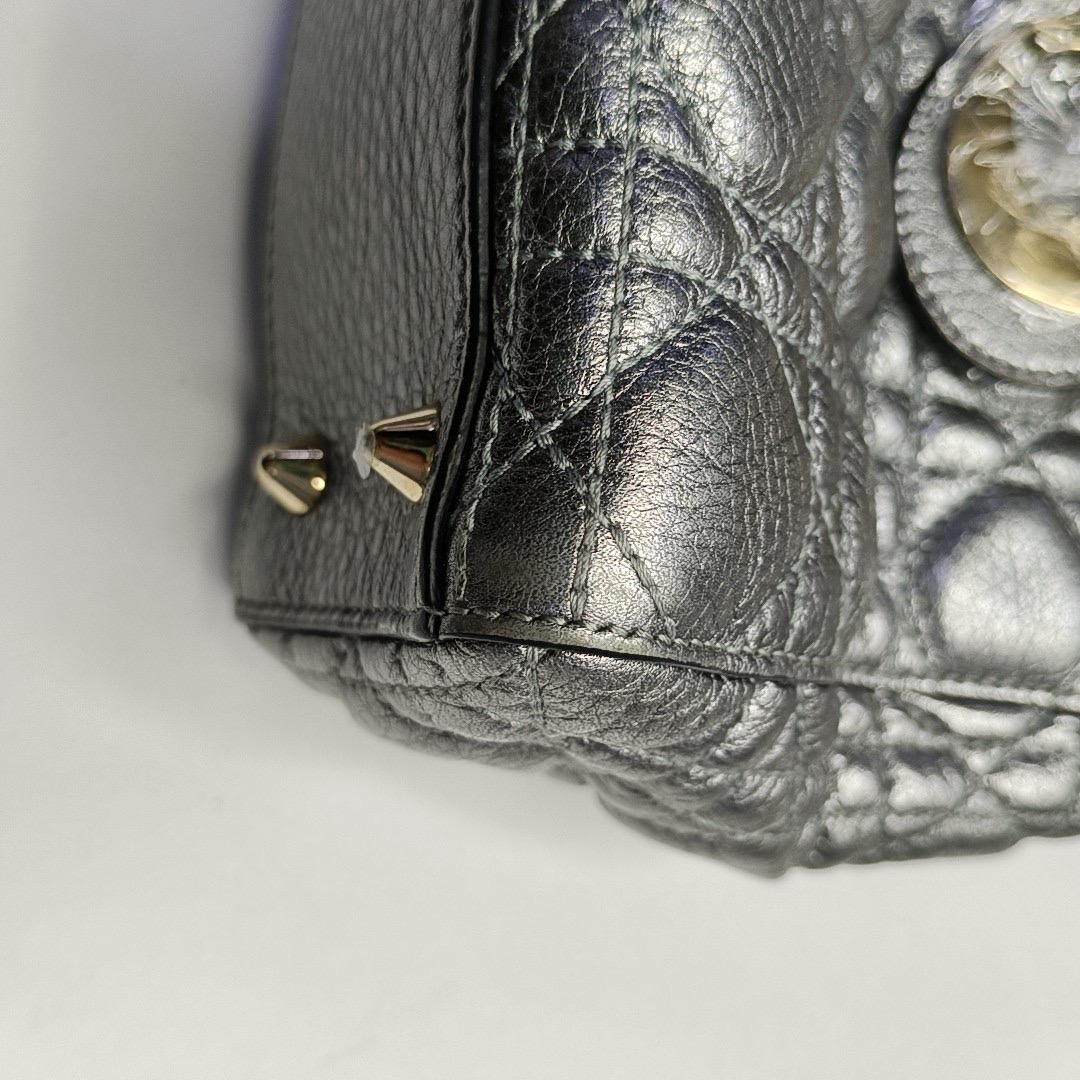 Lady Dior Small Supple Calfskin Leather Metallic Grey Cannage Handbag with Strap For Sale 6