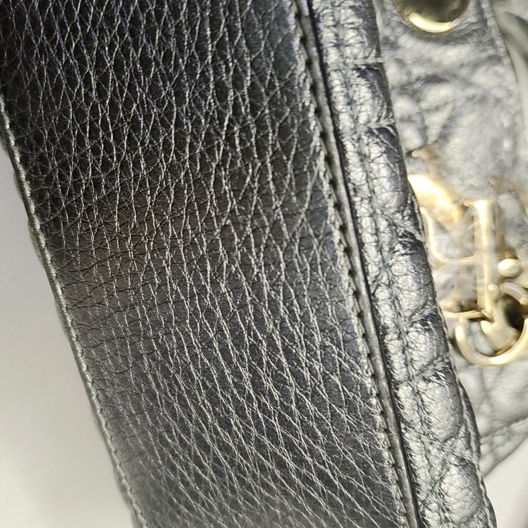 Lady Dior Small Supple Calfskin Leather Metallic Grey Cannage Handbag with Strap For Sale 9