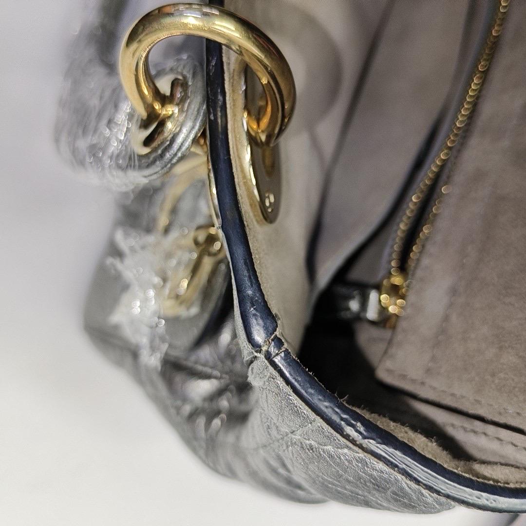 Lady Dior Small Supple Calfskin Leather Metallic Grey Cannage Handbag with Strap For Sale 12
