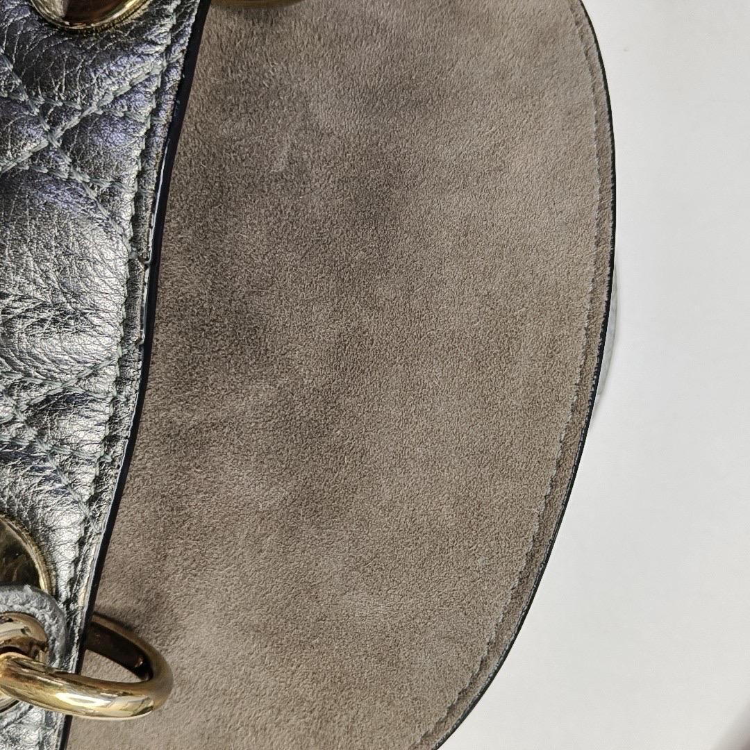 Lady Dior Small Supple Calfskin Leather Metallic Grey Cannage Handbag with Strap For Sale 15