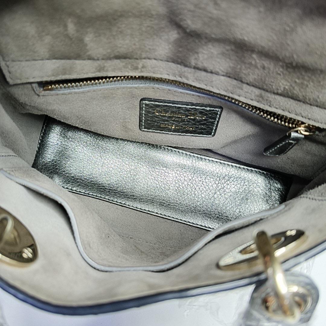 Lady Dior Small Supple Calfskin Leather Metallic Grey Cannage Handbag with Strap For Sale 2