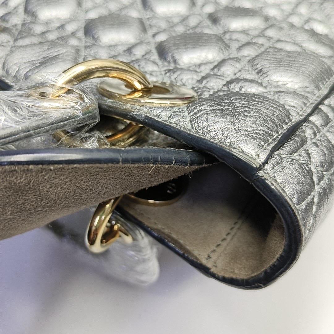 Lady Dior Small Supple Calfskin Leather Metallic Grey Cannage Handbag with Strap For Sale 4