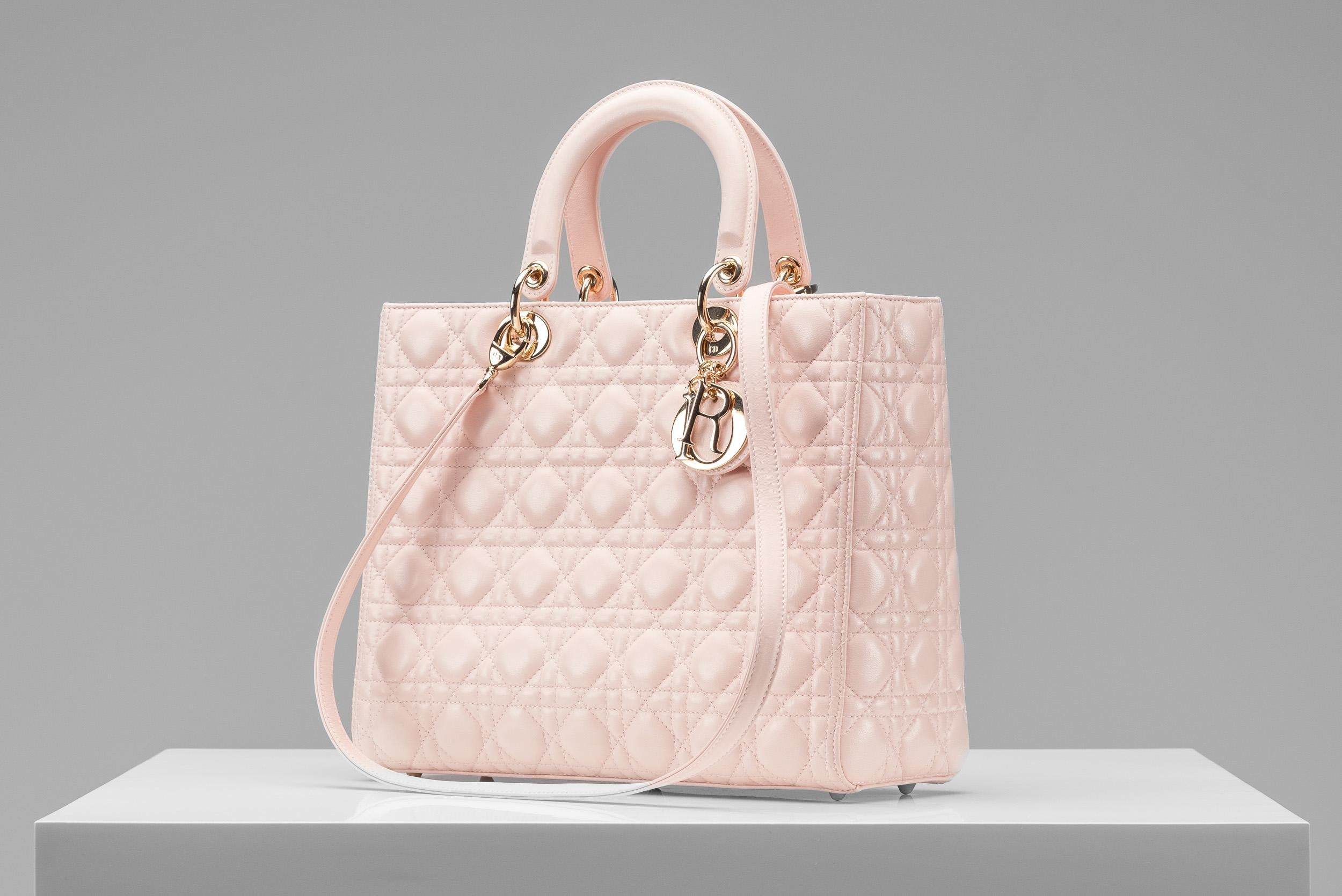 Beige Lady Dior Tote Bag Large Light Pink Christian Dior For Sale
