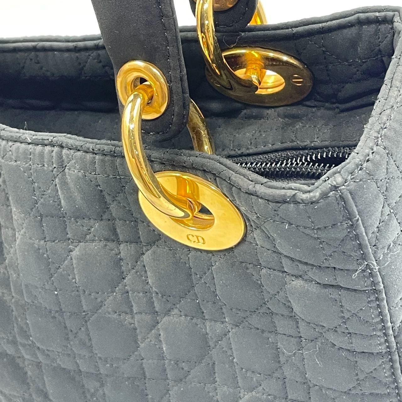 Lady Dior Vintage Medium Black Cloth with Yellow Gold-tone Hardware 6