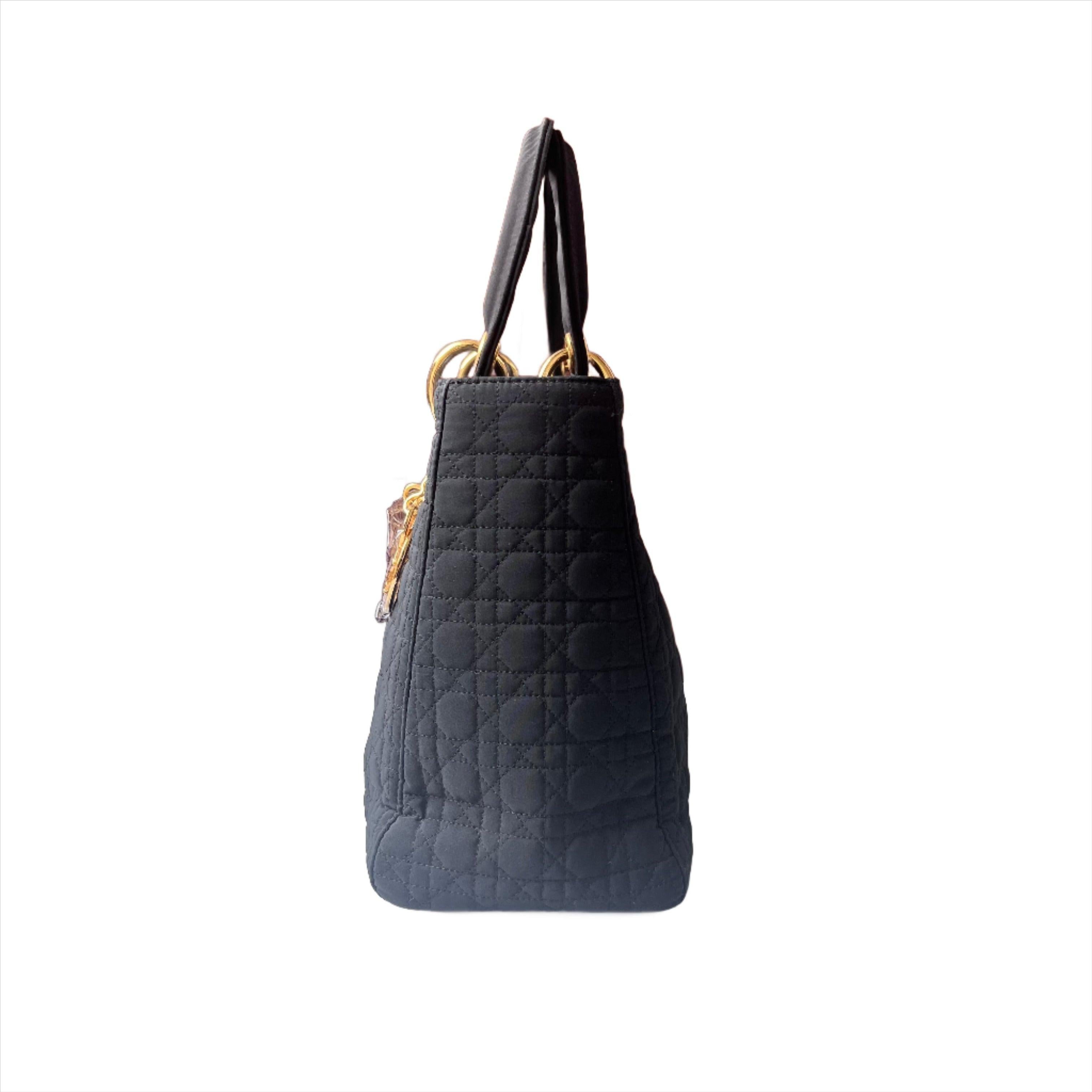 Lady Dior Vintage Medium Black Cloth with Yellow Gold-tone Hardware 1