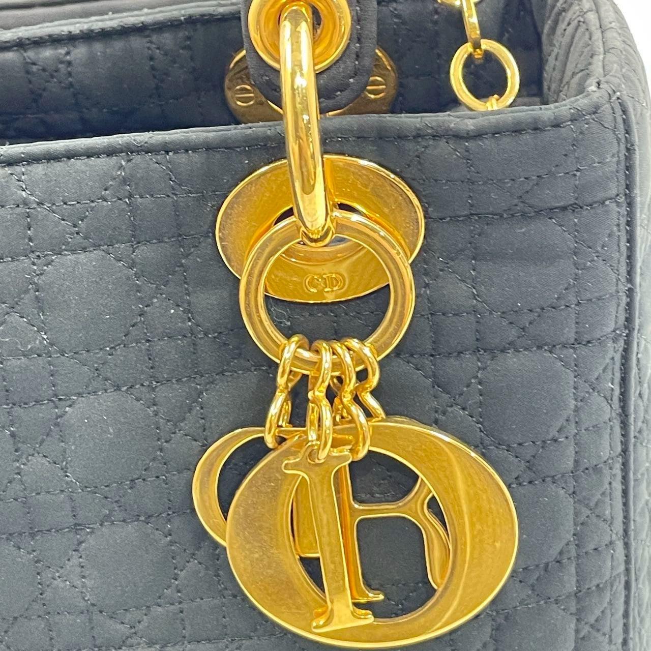 Lady Dior Vintage Medium Black Cloth with Yellow Gold-tone Hardware 5