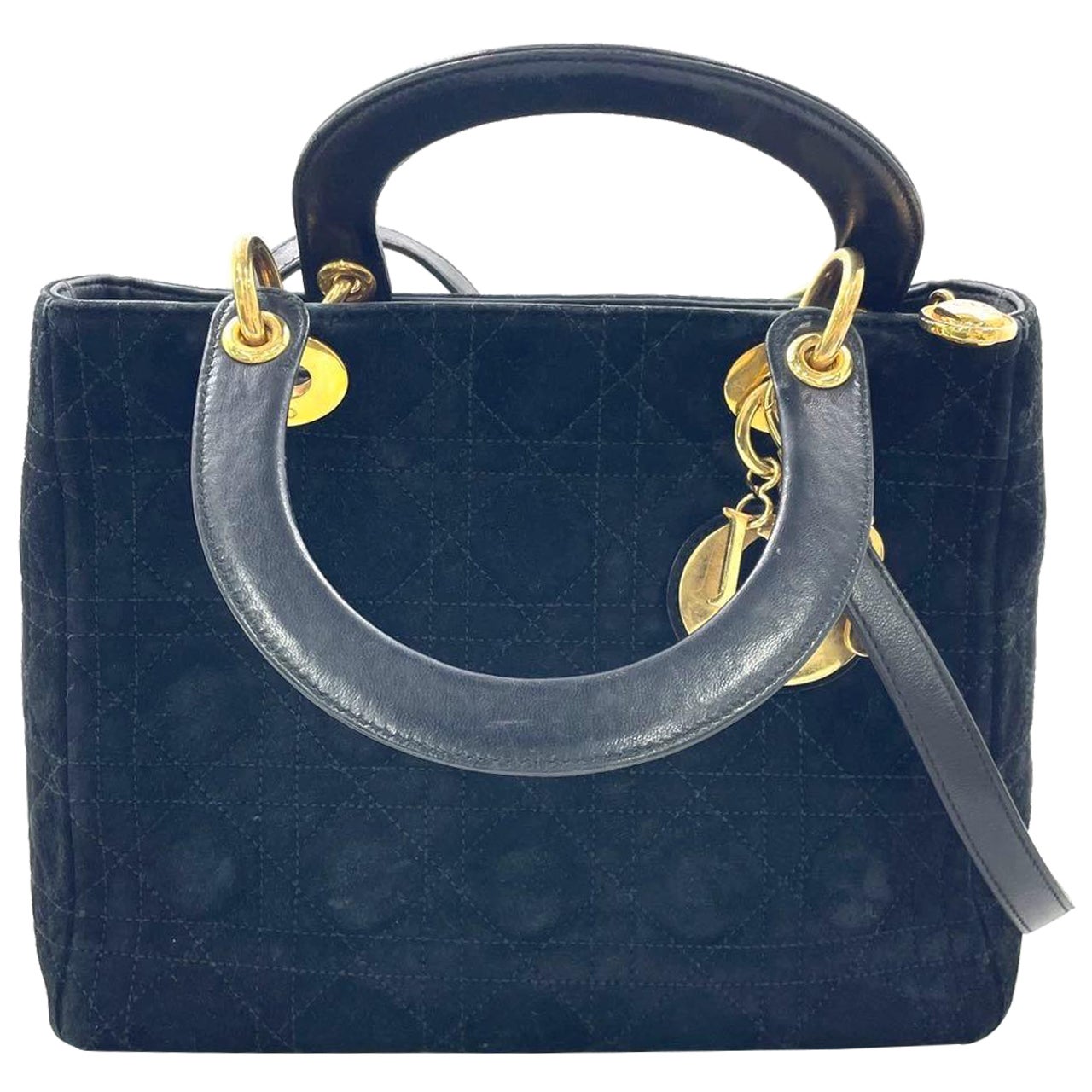 Lady Dior Vintage Medium Black Suede Leather Gold Hardware 1997