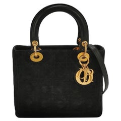 Lady Dior Vintage Medium Black Suede Leather Gold Hardware 1997