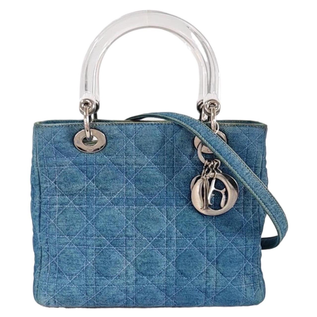 Lady Dior Vintage Medium Blue Jeans PVC Poignées Silver Hardware With Strap