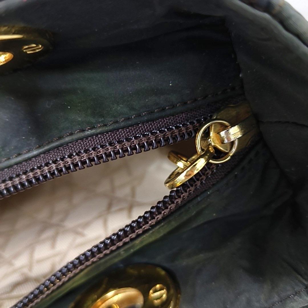 Lady Dior Vintage Medium Brown Nylon Cloth with Yellow Gold-tone Hardware For Sale 7