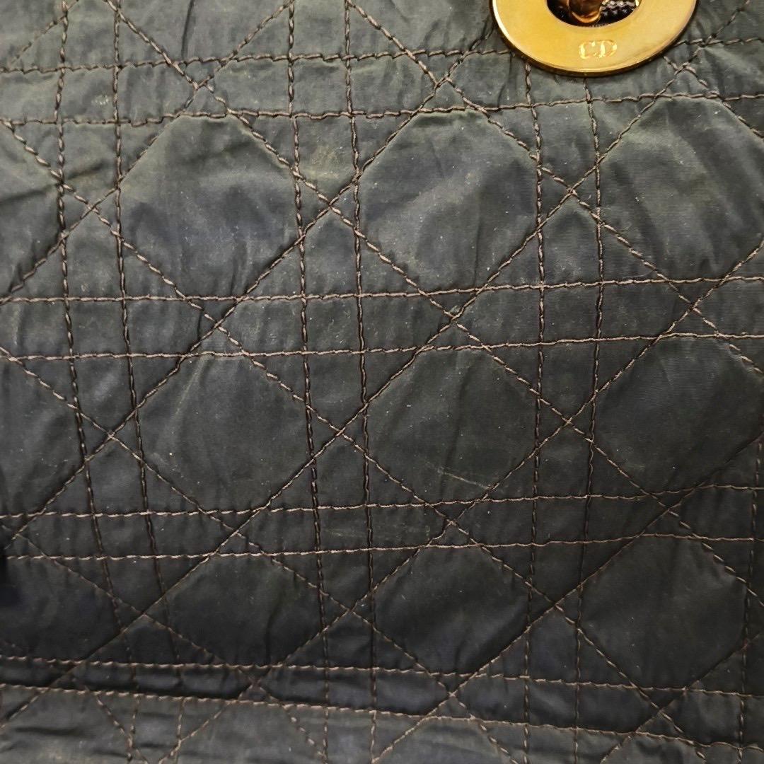 Lady Dior Vintage Medium Brown Nylon Cloth with Yellow Gold-tone Hardware For Sale 8