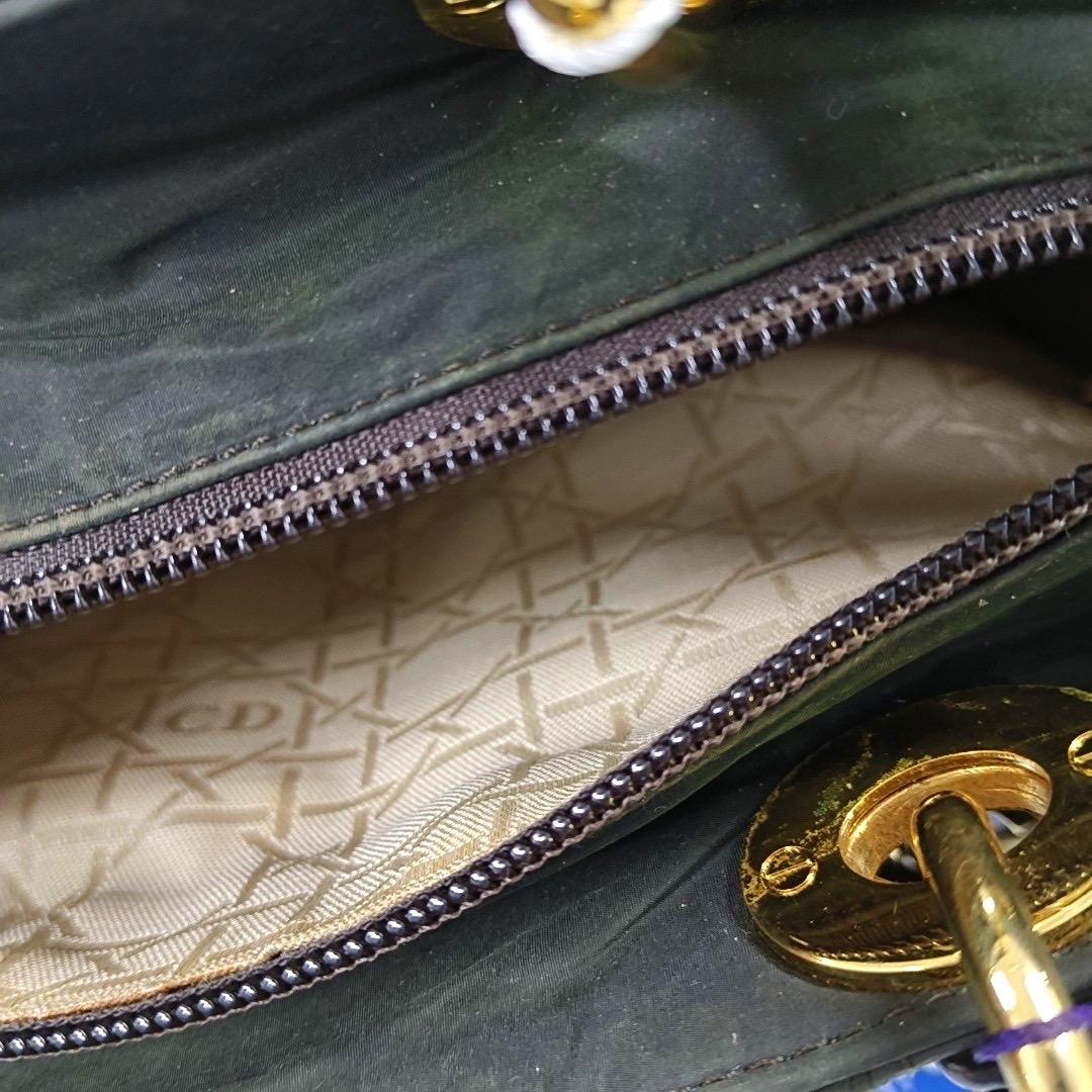 Lady Dior Vintage Medium Brown Nylon Cloth with Yellow Gold-tone Hardware For Sale 11