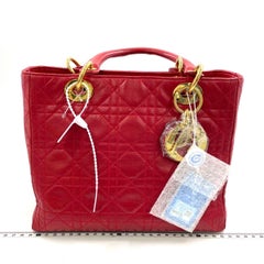 Lady Dior Vintage Medium Rouge en cuir d'agneau et or