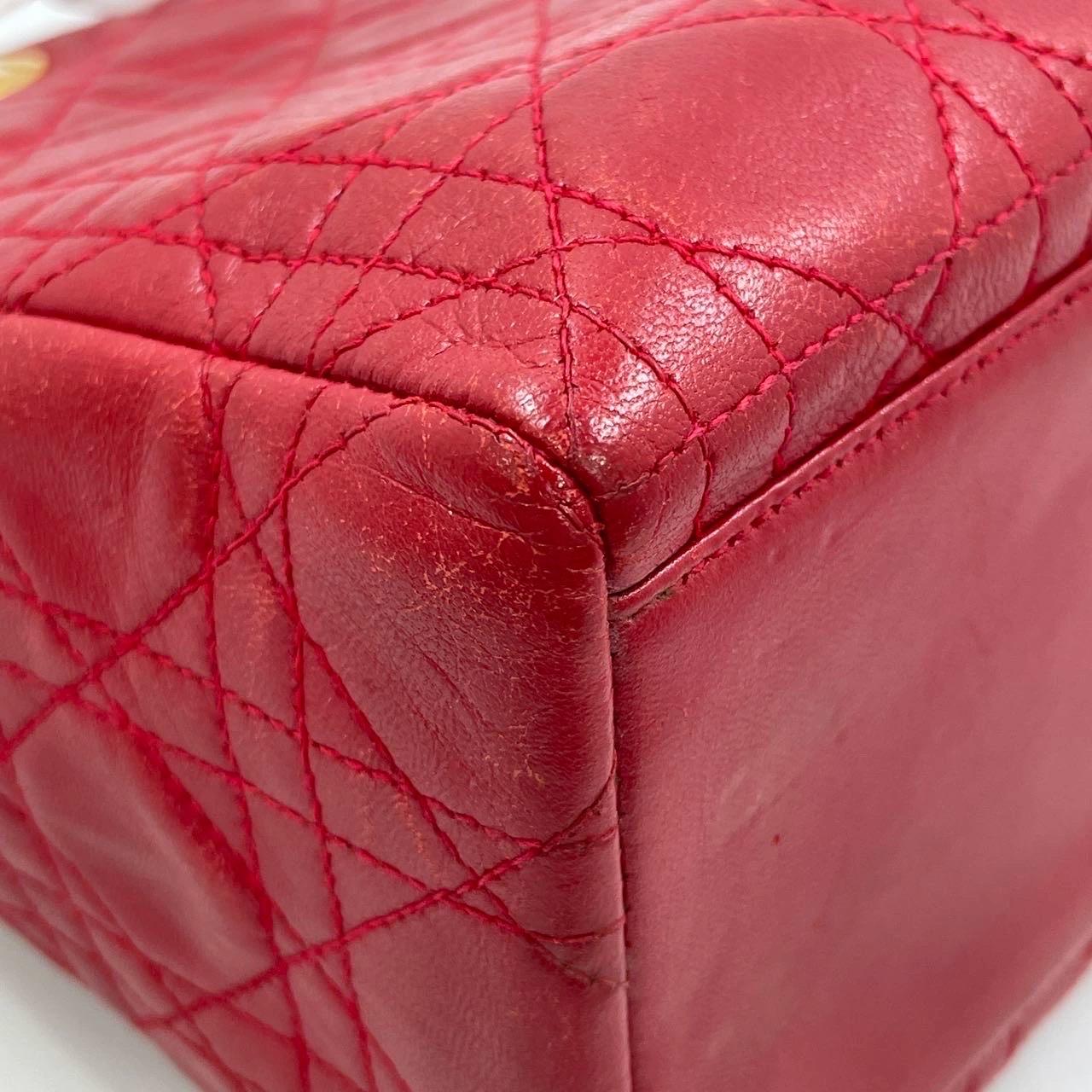 Lady Dior Vintage Medium Rouge en cuir d'agneau et or en vente 5