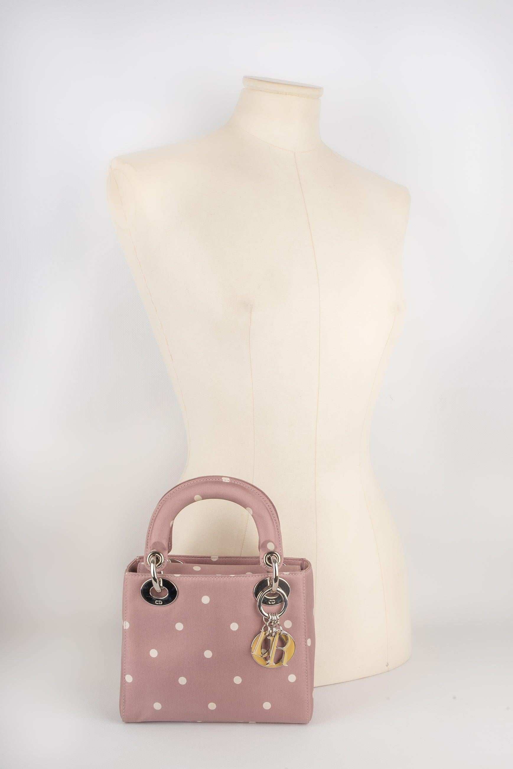 Lady Drio Mini Bag Made of Mauve Silk with White Dots, 1997 For Sale 5