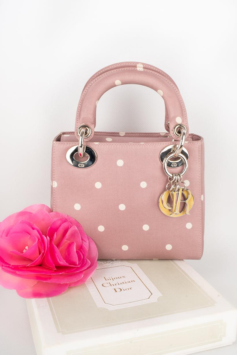 Lady Drio Mini Bag Made of Mauve Silk with White Dots, 1997 For Sale 6