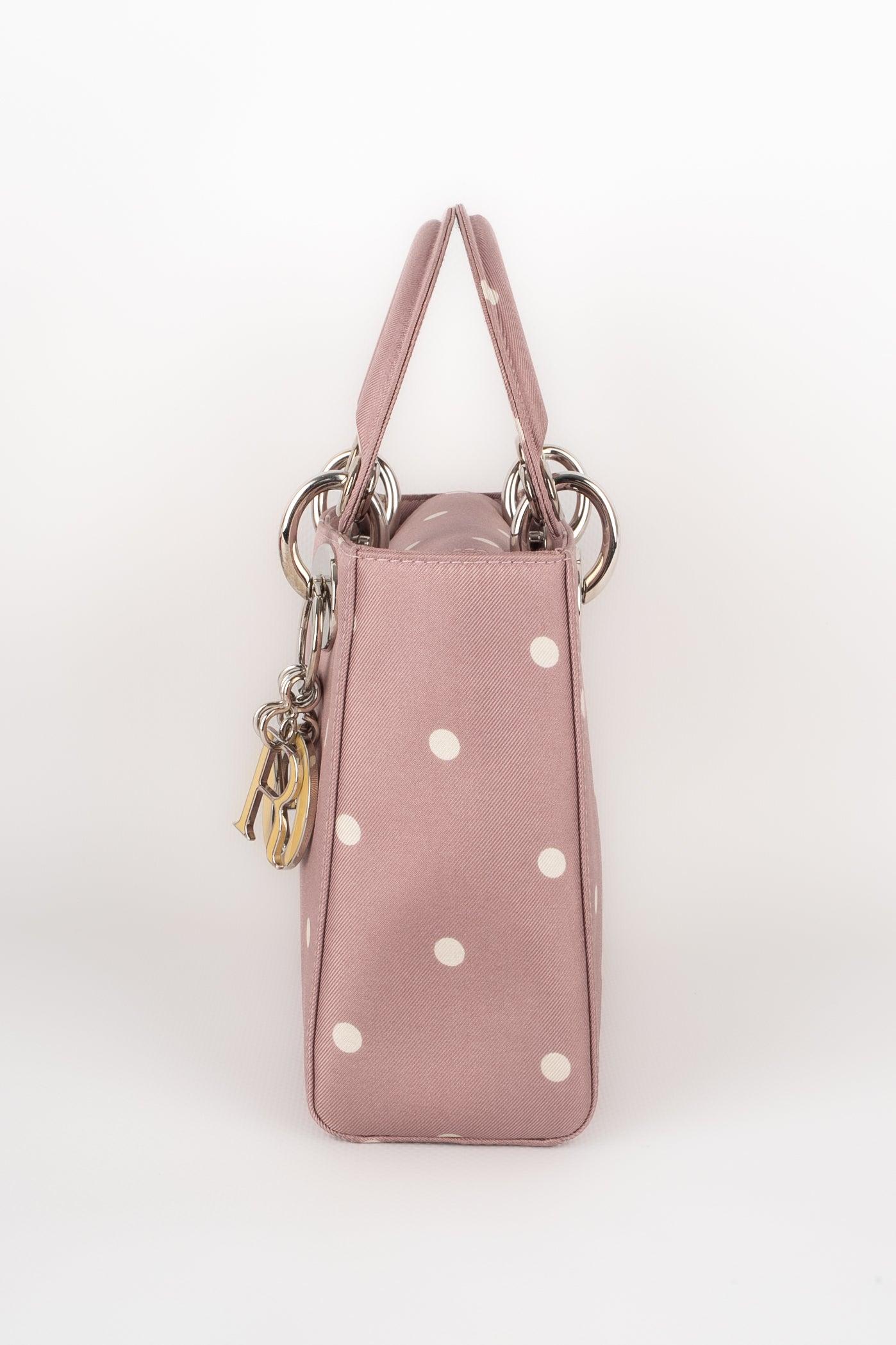 Purple Lady Drio Mini Bag Made of Mauve Silk with White Dots, 1997 For Sale