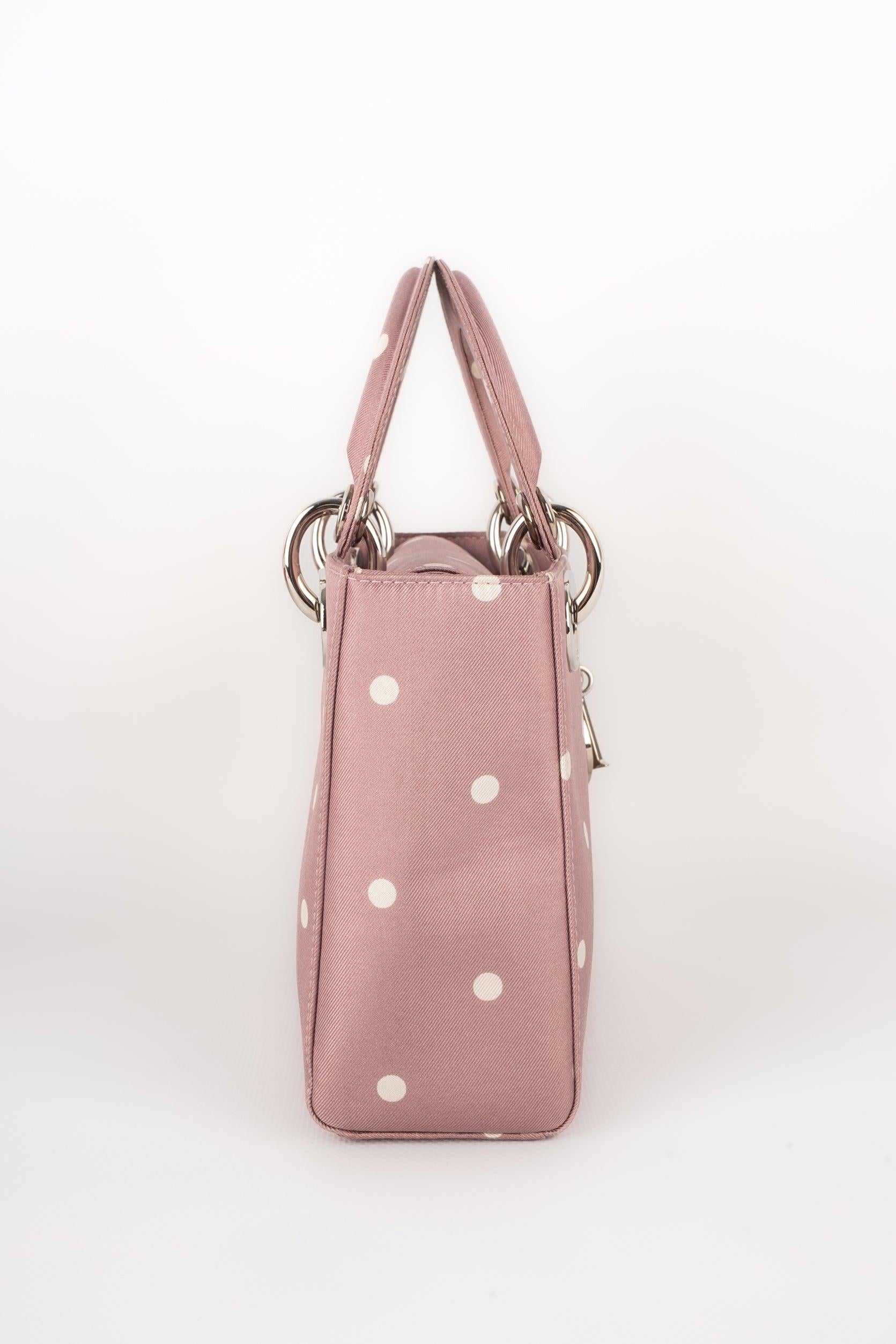 Women's Lady Drio Mini Bag Made of Mauve Silk with White Dots, 1997 For Sale