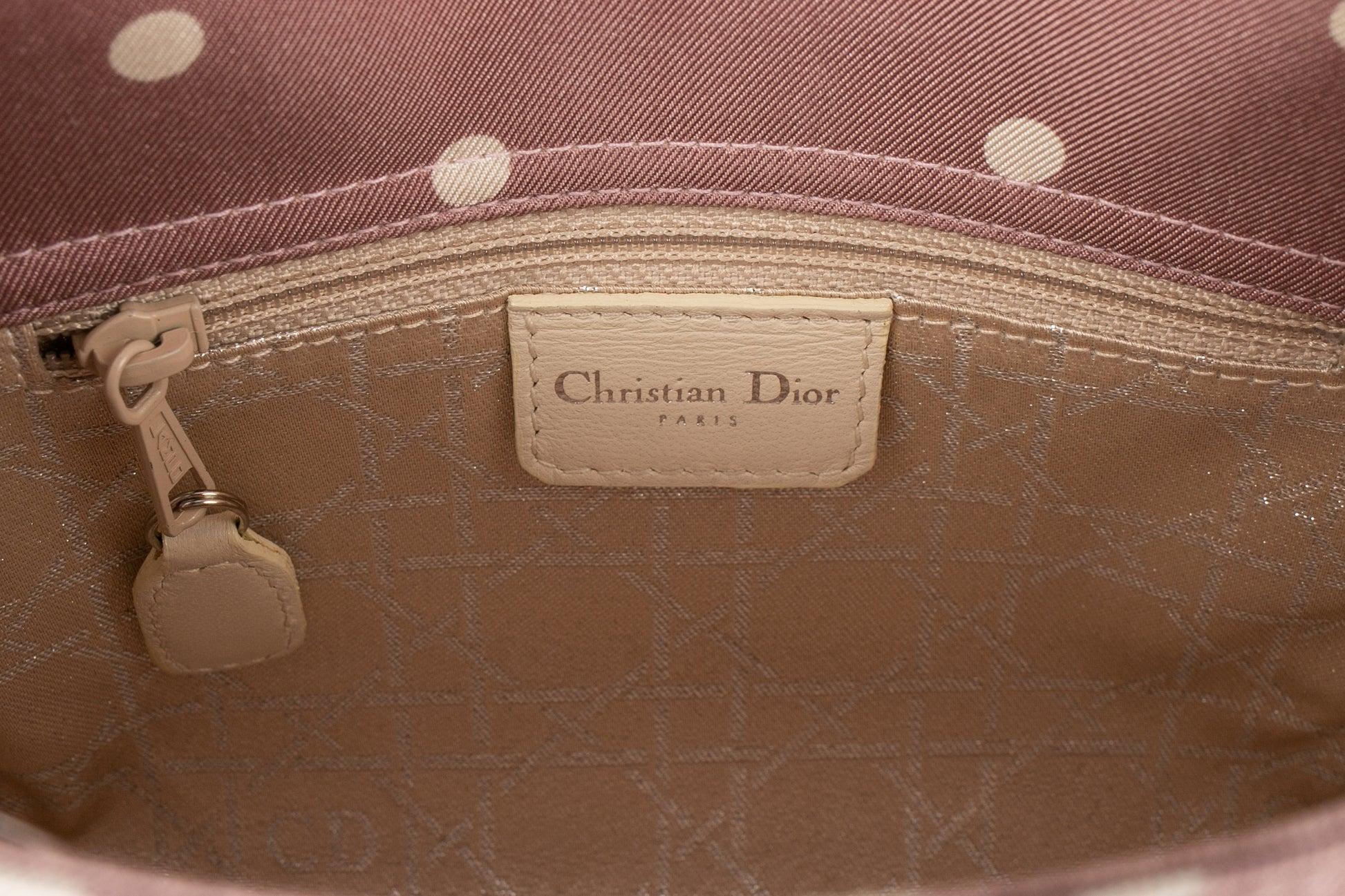 Lady Drio Mini Bag Made of Mauve Silk with White Dots, 1997 For Sale 3