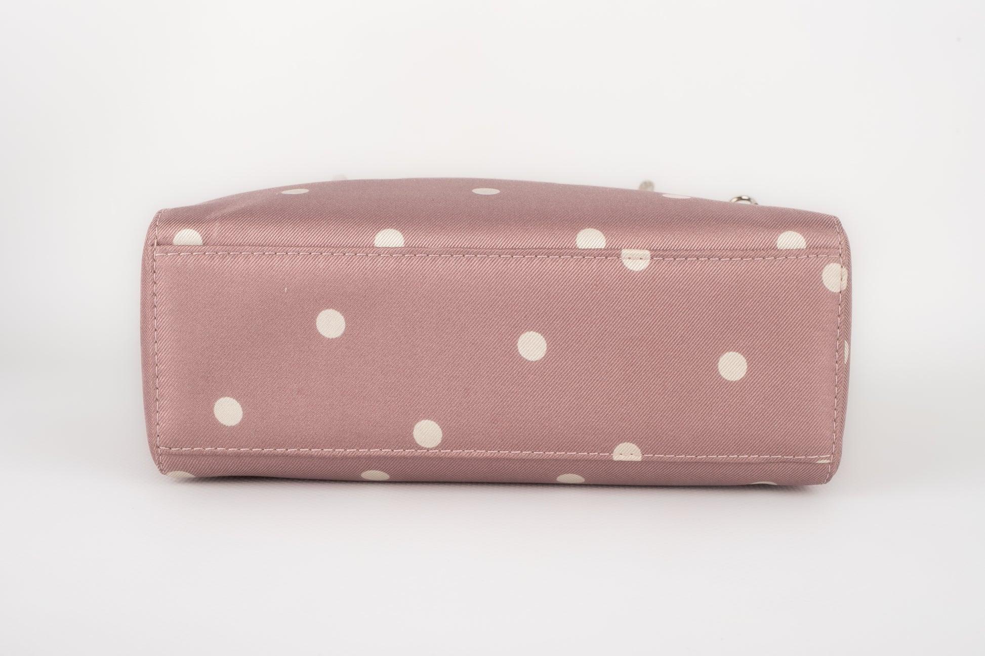 Lady Drio Mini Bag Made of Mauve Silk with White Dots, 1997 For Sale 4