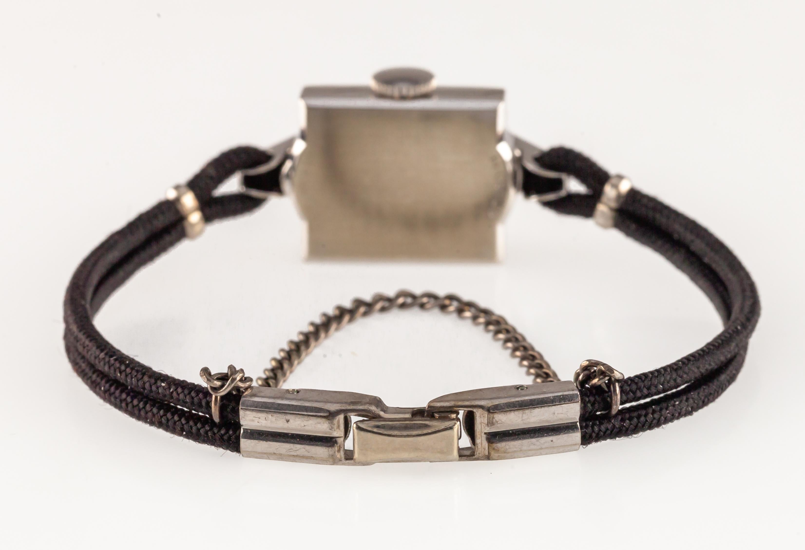 Lady Elgin 14k White Gold Handwinding Wristwatch w/ Cord Band For Sale 1