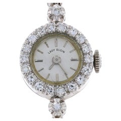 Lady Elgin Diamond Vintage Ladies Wristwatch -14k White Gold Mechanical 1Yr Wnty