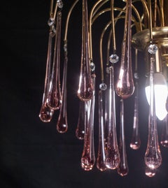Lady Emily, Murano-Kronleuchter mit rosa Tropfen, 1970er-Jahre