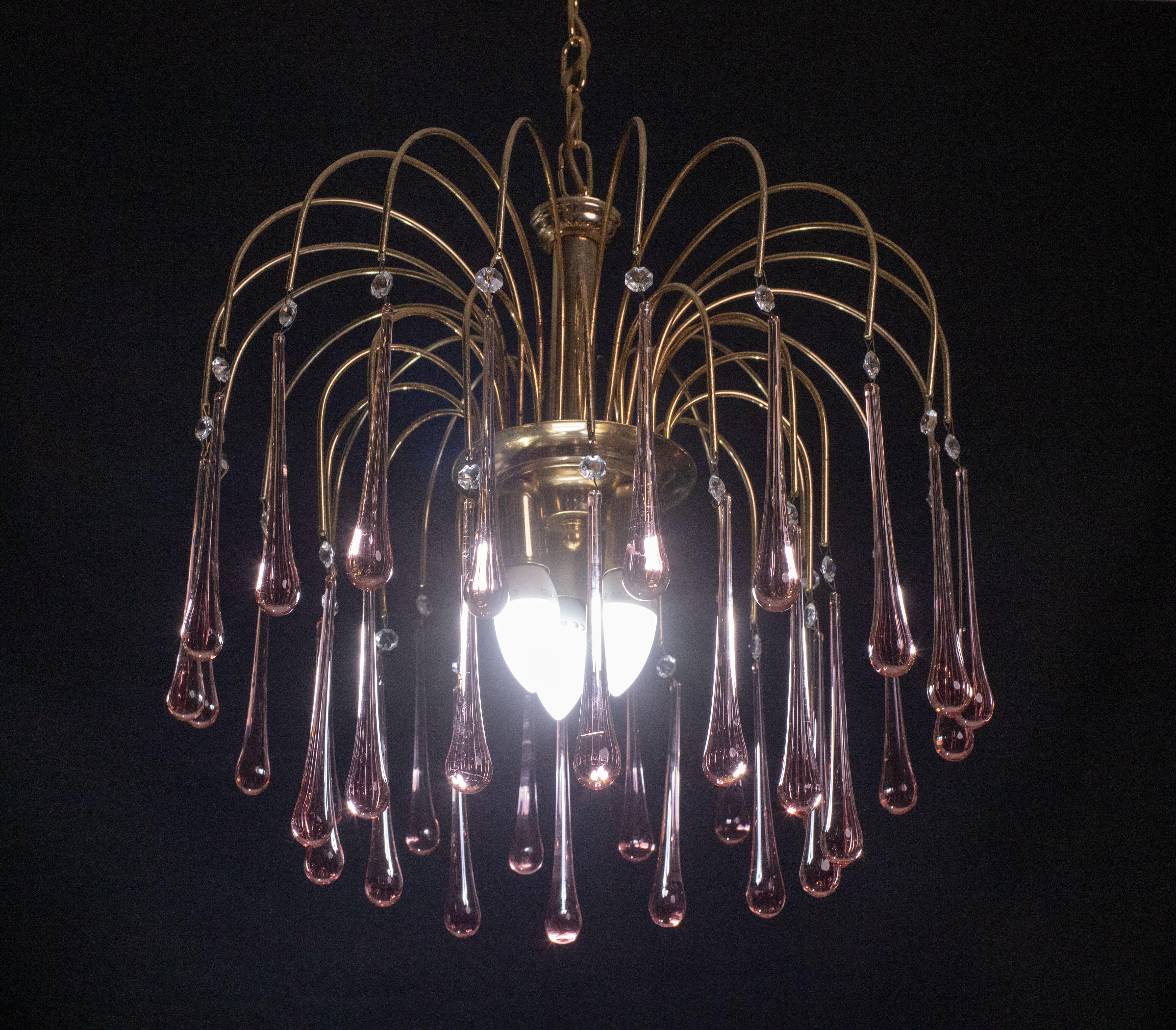Late 20th Century Lady Emily, Pink Drops Murano Chandelier, 1970s For Sale