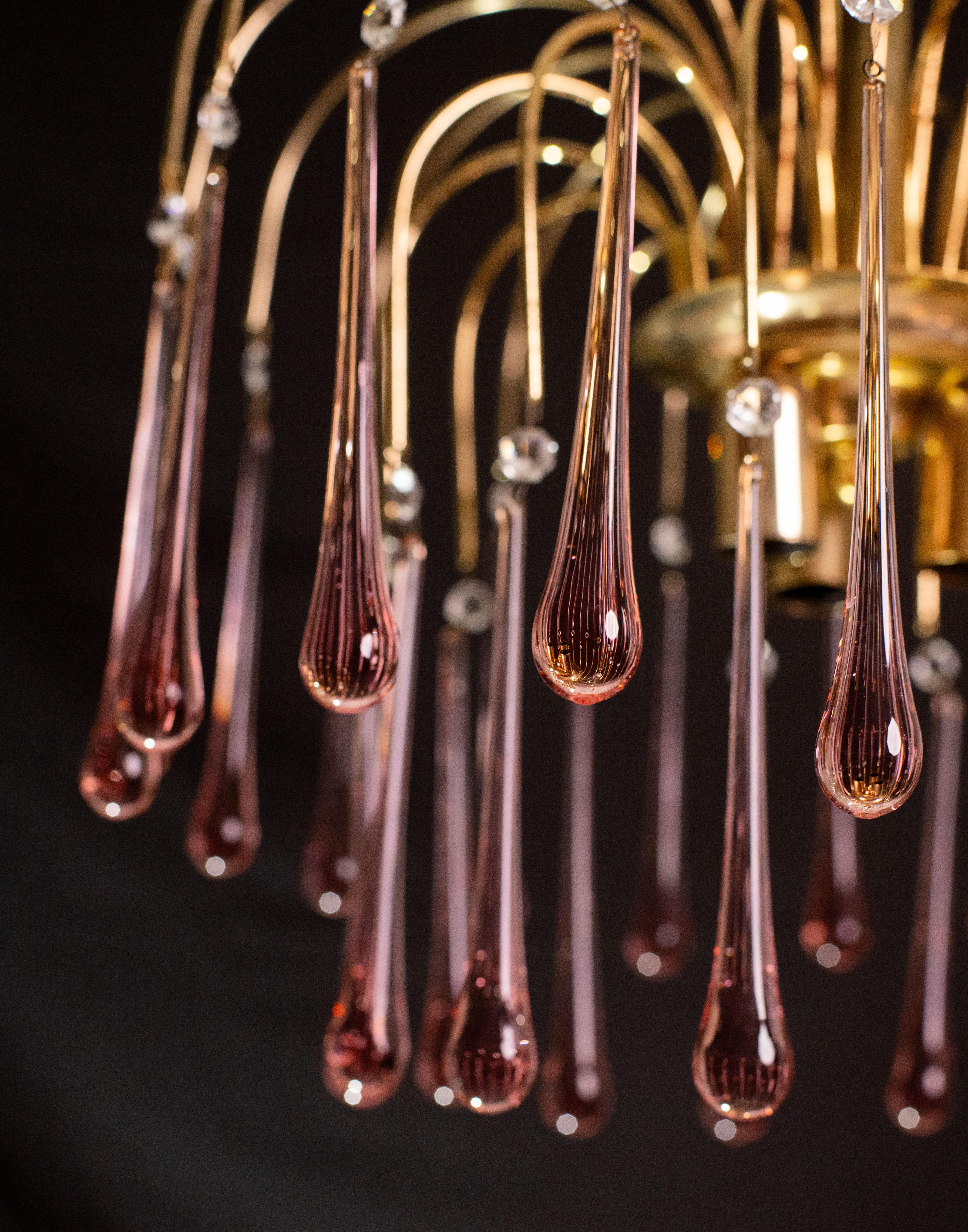 Lady Emily, Pink Drops Murano Chandelier, 1970s For Sale 1