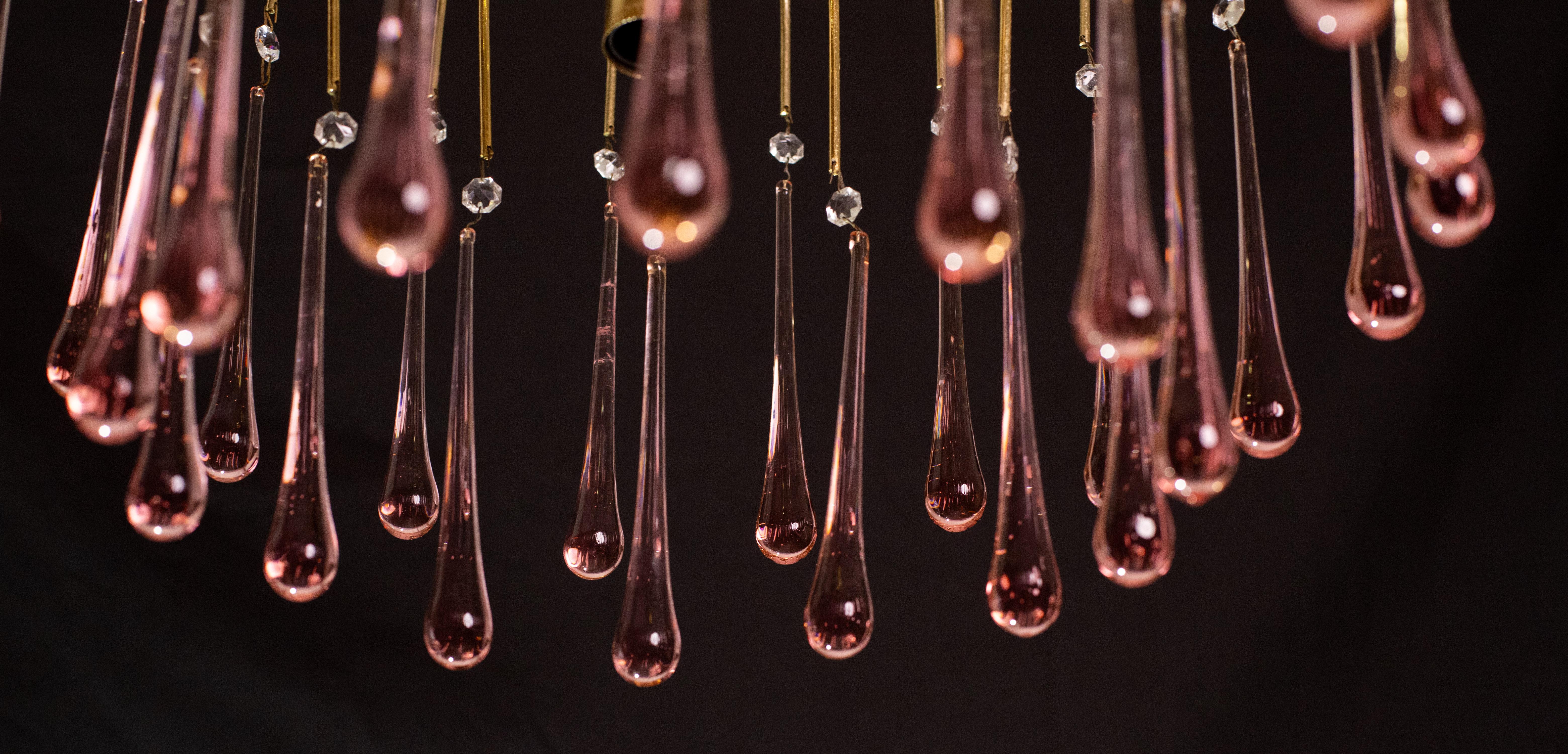 Lady Emily, Pink Drops Murano Chandelier, 1970s For Sale 3