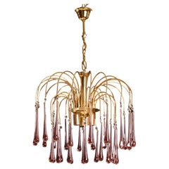 Retro Lady Emily, Pink Drops Murano Chandelier, 1970s