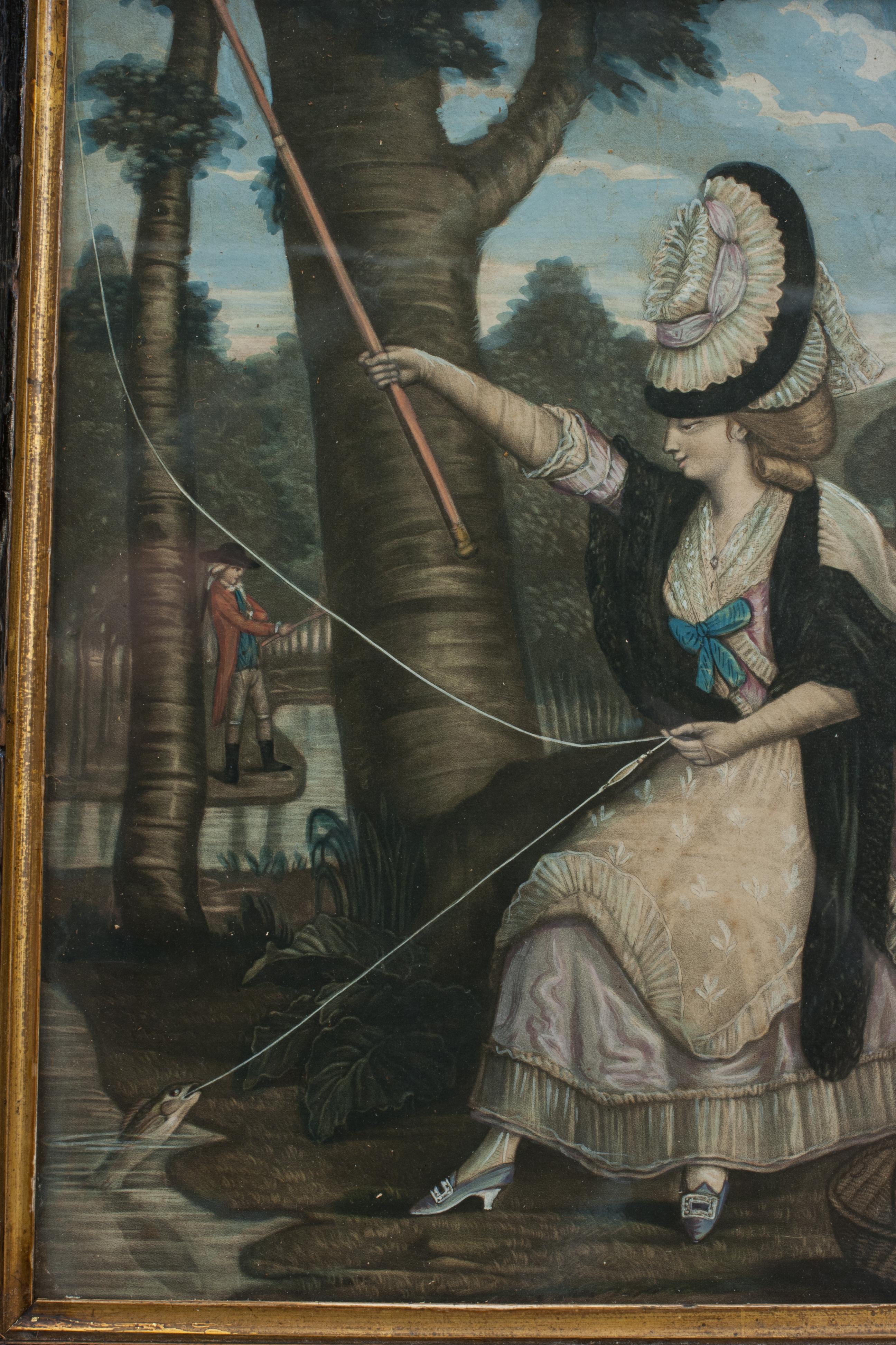 English Lady Fly Fishing Painting For Sale