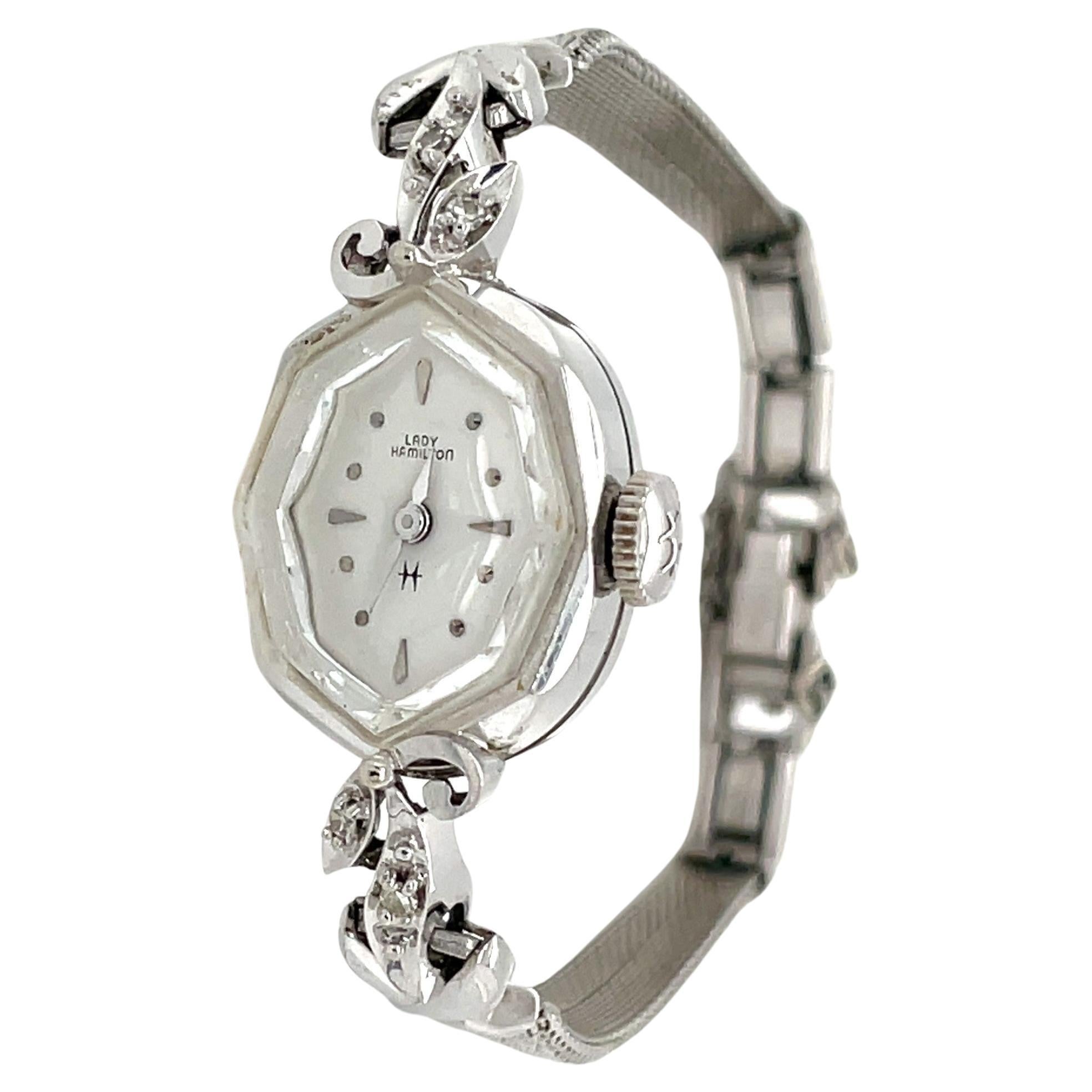 Lady Hamilton 14 Karat Weißgold Cocktail-Armbanduhr mit Diamant-Akzenten
