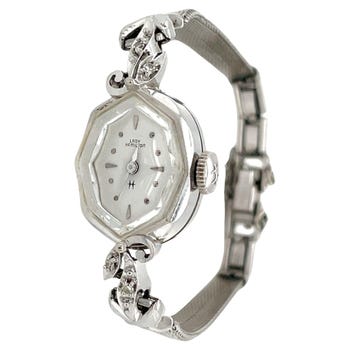 Lady Hamilton 14 Karat White Gold Cocktail Wrist Watch w Diamond Accents
