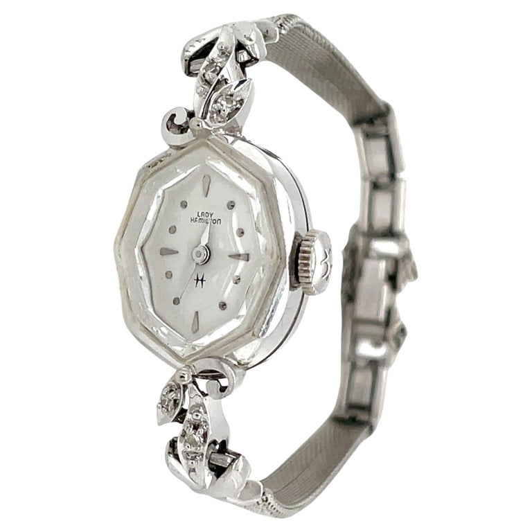 Lady Hamilton 14 Karat White Gold Cocktail Wrist Watch w Diamond