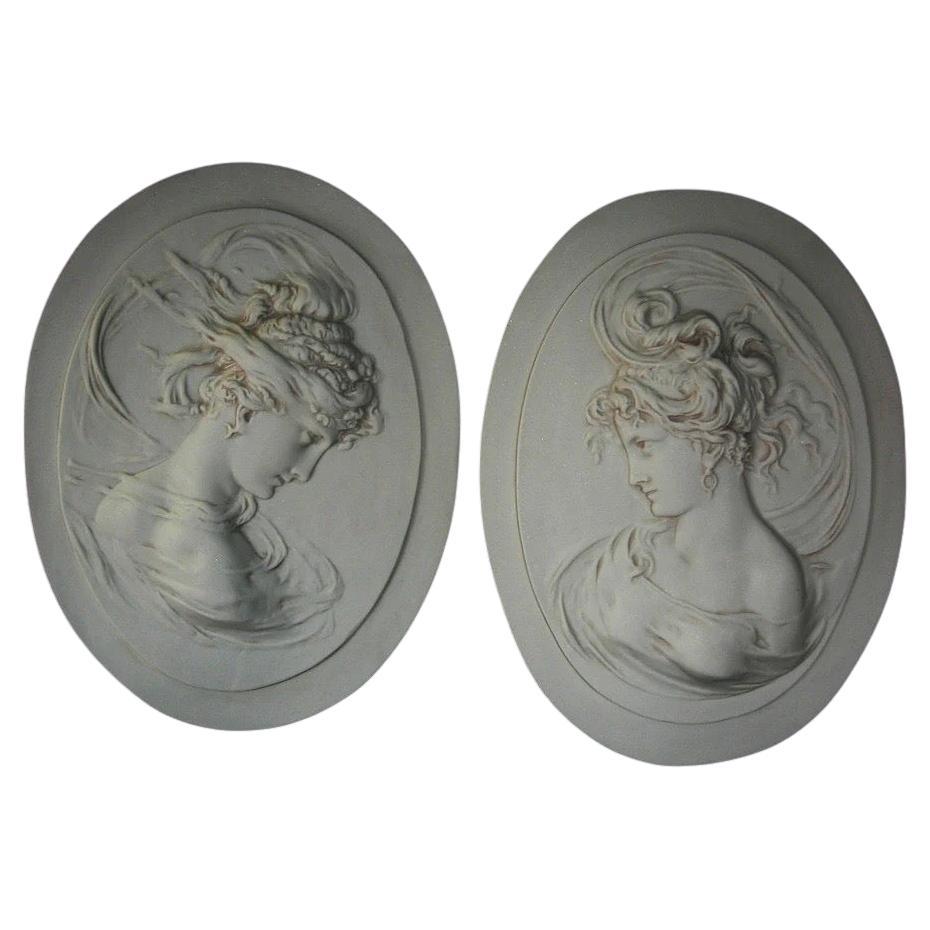 Lady Head Oval Cameo plaques pair, 20th Century For Sale at 1stDibs