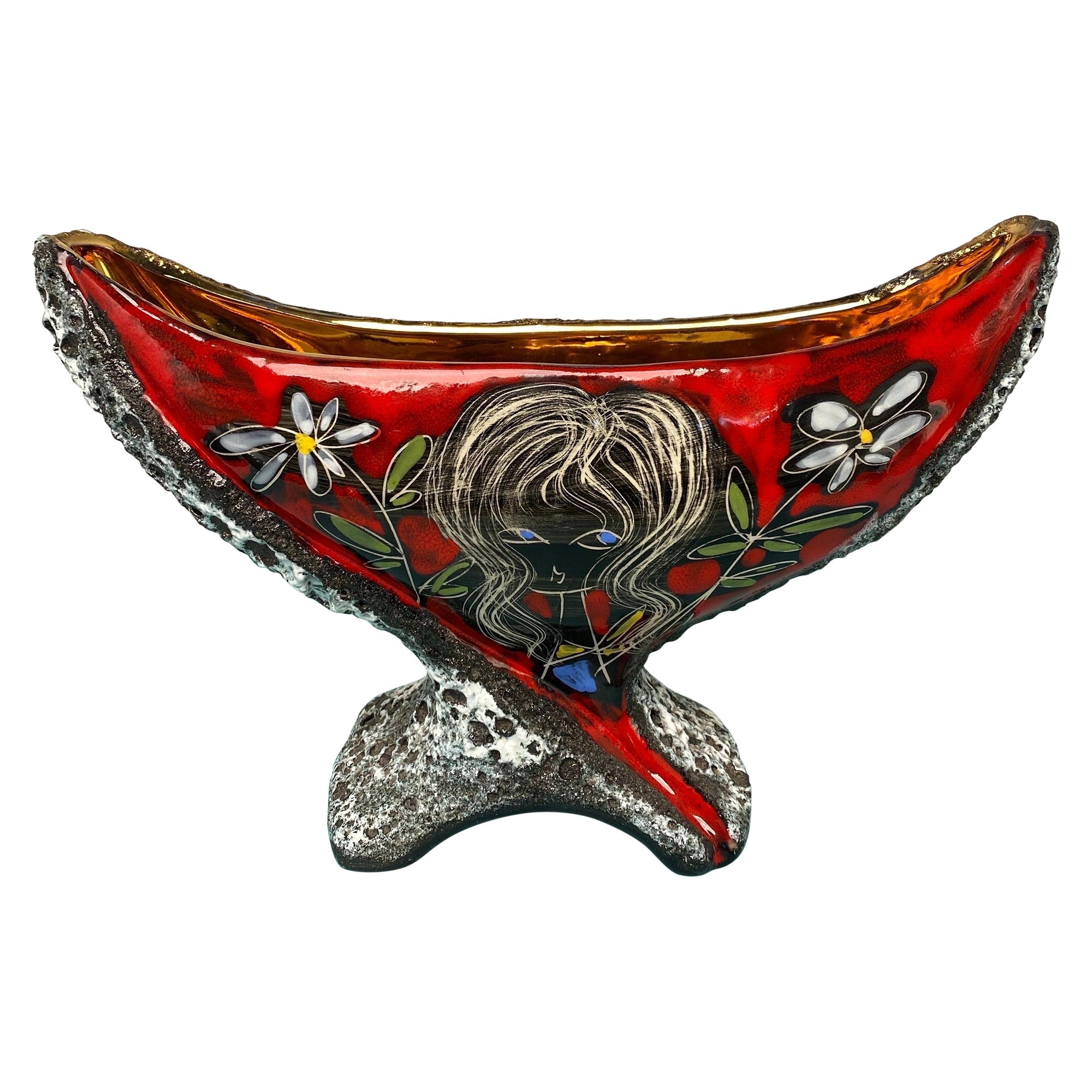 Vaso de Barco Cabeza de Dama San Marino Smalto Roccia Esmalte Italia Años 50 en venta