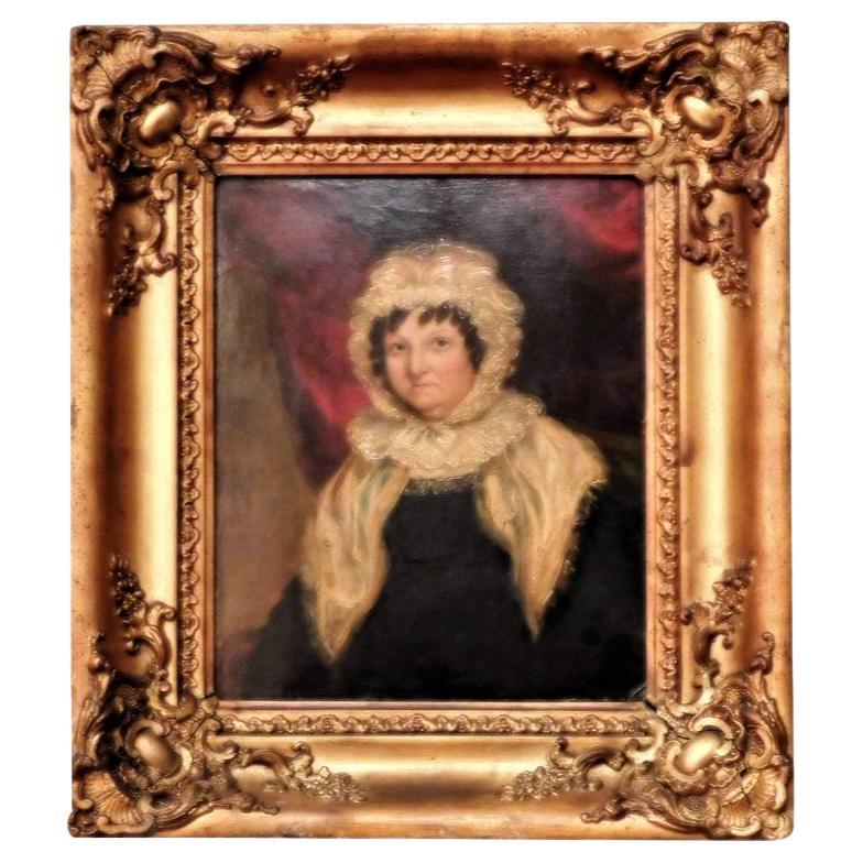 "Lady in Lace" Oil Painting on Board, England, Circa 1835 For Sale
