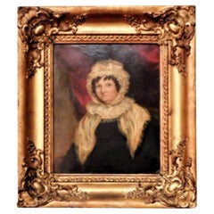 Antique "Lady in Lace" Oil Painting on Board, England, Circa 1835