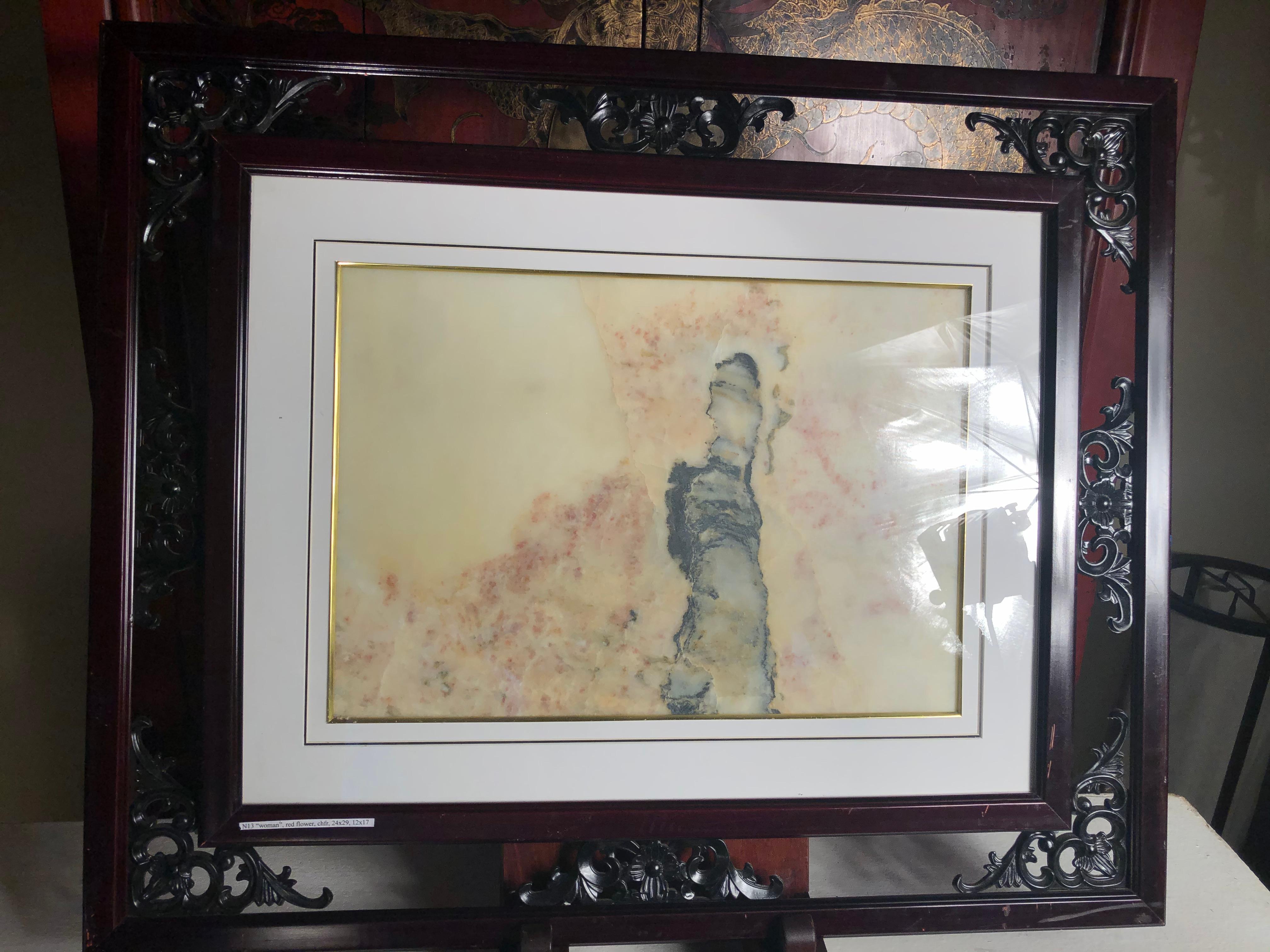 China  Außergewöhnliche einzigartige Dame in Rosa Naturstein-Gemälde im Angebot 6