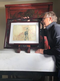 China  Extraordinary Unique Lady In Pink Natural Stone Painting