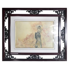 Vintage China  Extraordinary Unique Lady In Pink Natural Stone Painting