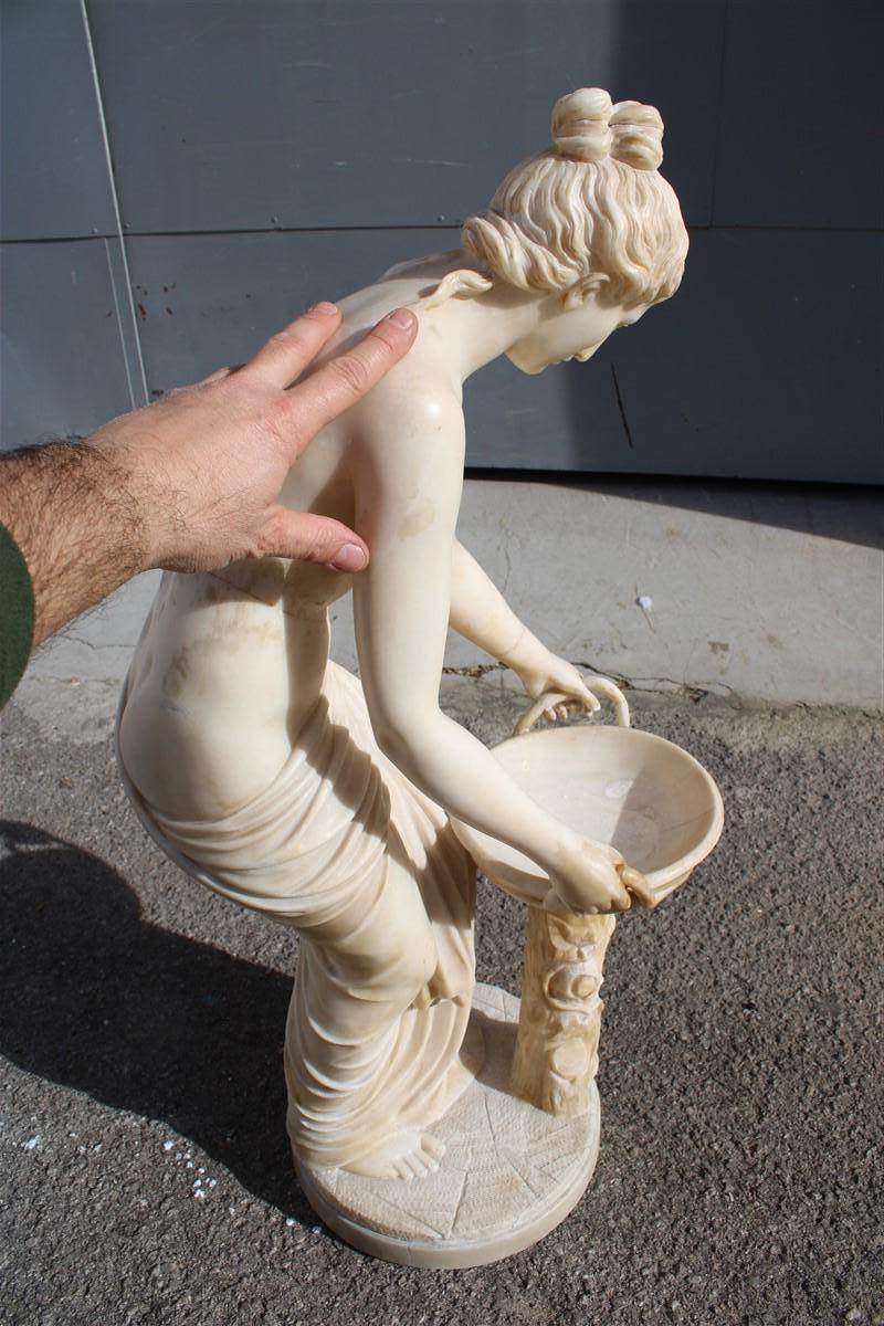 Lady in Solid Italian Art Nouveau Marble with Column and Fountain 1910 For Sale 12